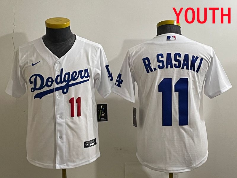 Youth Los Angeles Dodgers 11 R.Sasaki White Game 2025 Nike MLB Jersey style 3